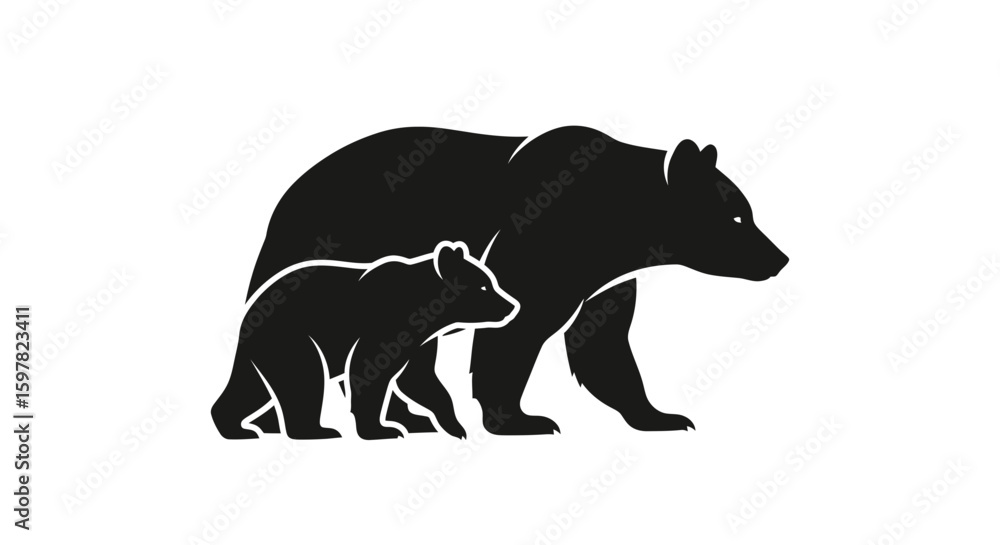 Obraz premium Mother Bear and Cub Walking in Profile