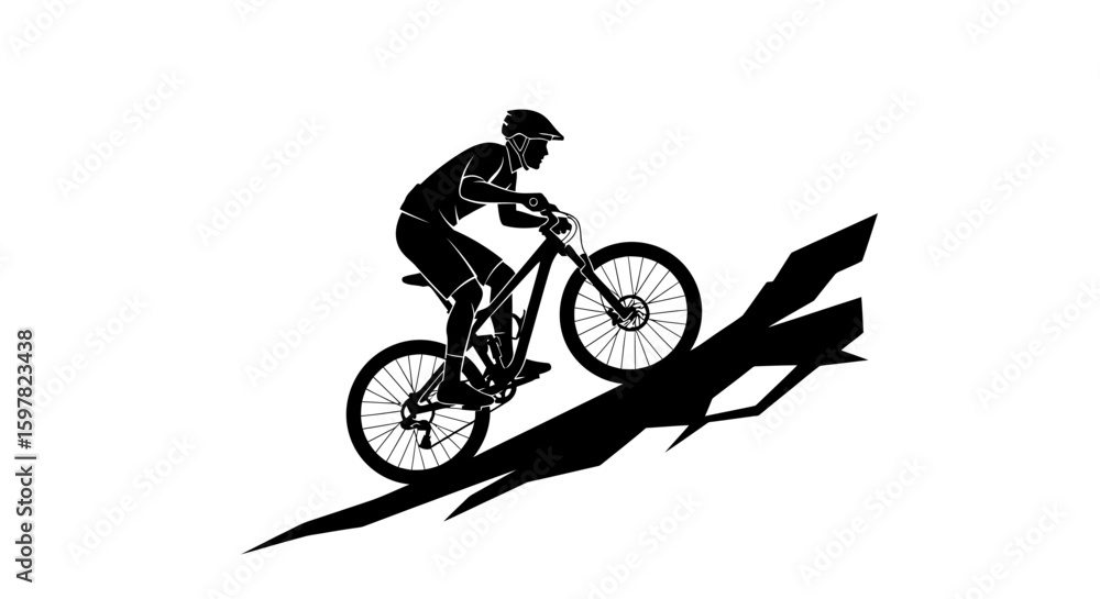 Fototapeta premium Mountain Biker Riding Uphill on a Rugged Trail