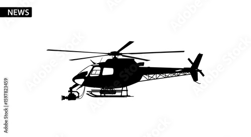 News Helicopter Silhouette with Camera Equipment