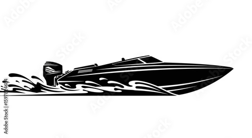 Speedboat Silhouette with Splashes Trailing