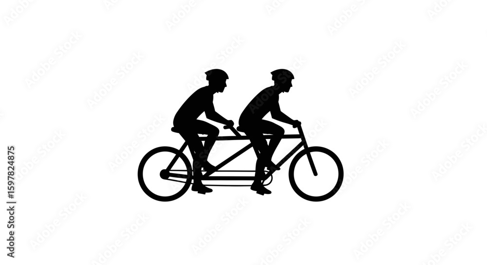Naklejka premium Tandem Bicycle with Two Riders in Unison