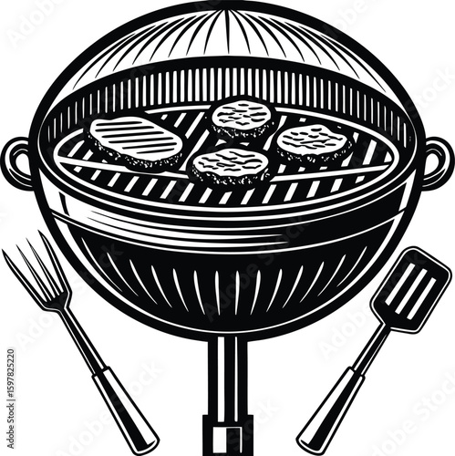 black and white barbecue grill with food clip art preview
