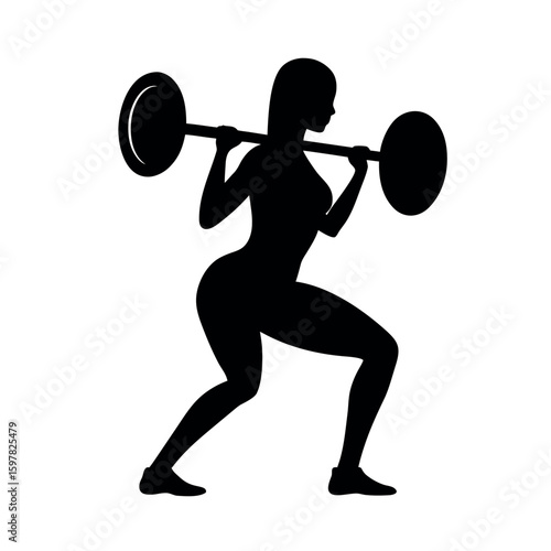 Woman doing barbell squat with steady posture silhouette Art Vector illustration
