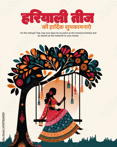 Hariyali Teej Vrat & Swing Festival Post | Green Theme Mehndi Creative for Women