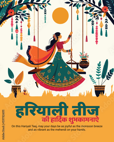 Elegant Hariyali Teej Social Post | Mehndi, Bangles & Green Attire Festival Creative Design