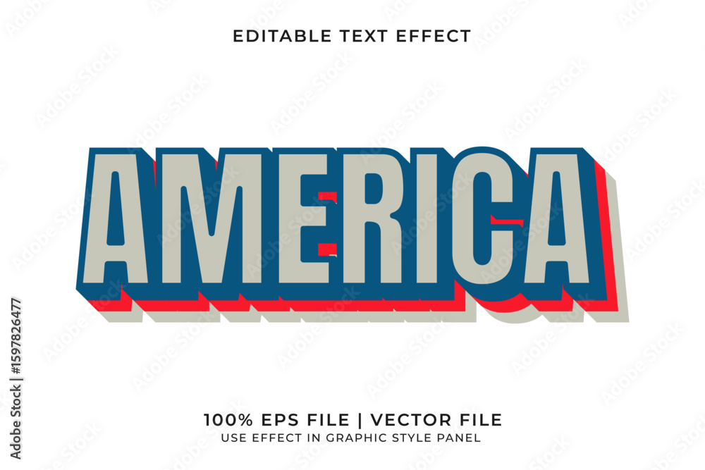 Obraz premium America 3D Editable Vector Text Effect. Red and Blue Text Effect 