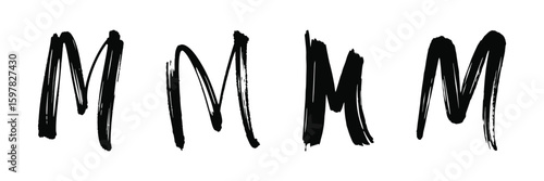 Four bold black brush stroke letter M designs vector illustration