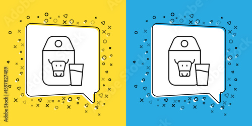 Set line Paper package for milk and glass icon isolated on yellow and blue background. Milk packet sign. Vector