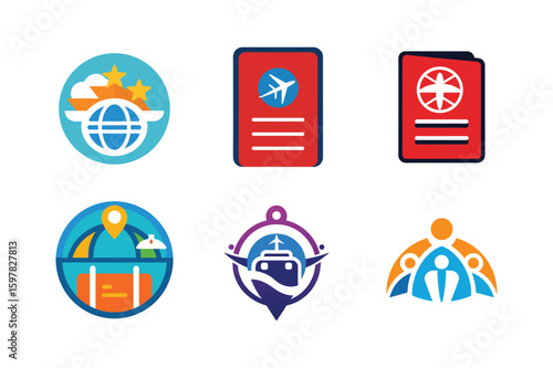 Playful travel design assets for visual storytelling Color Vector illustration  