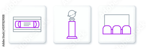 Set line , VHS video cassette tape and Trophy Golden Globe icon. Vector