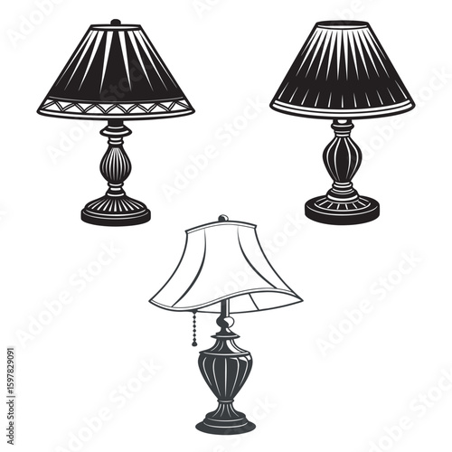 Classic Vintage Table Lamp Silhouette Illustration Set