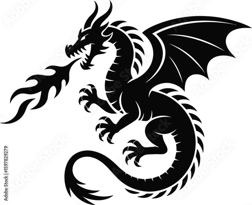 Wallpaper Mural Dragon Icon – Fire Breathing Fantasy Creature Silhouette Torontodigital.ca