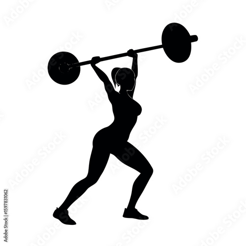 Strong woman doing deadlift with a heavy barbell silhouette Art Vector illustration