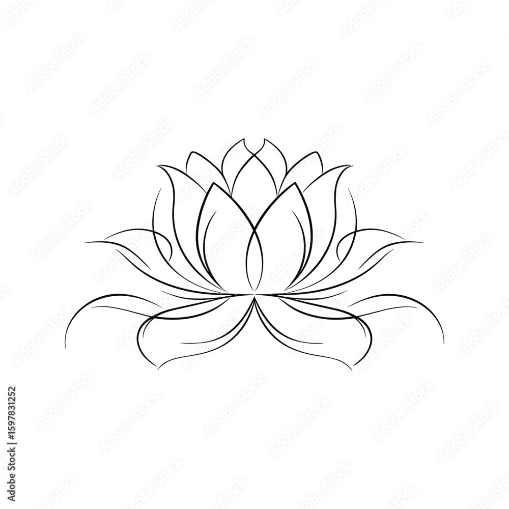 Fototapeta premium Delicate lotus flower line art floral botanical