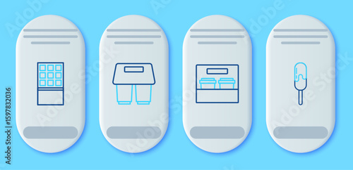 Set line Coffee cup to go, Chocolate bar and Ice cream icon. Vector