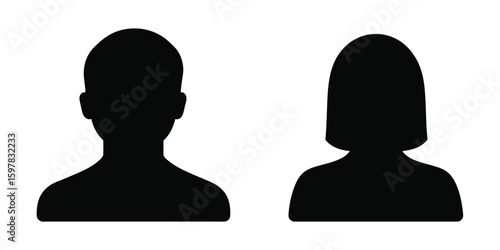 Black silhouette icons of man and woman heads and shoulders vector illustration