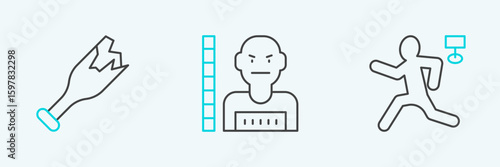 Set line Murder, Broken bottle as weapon and Suspect criminal icon. Vector