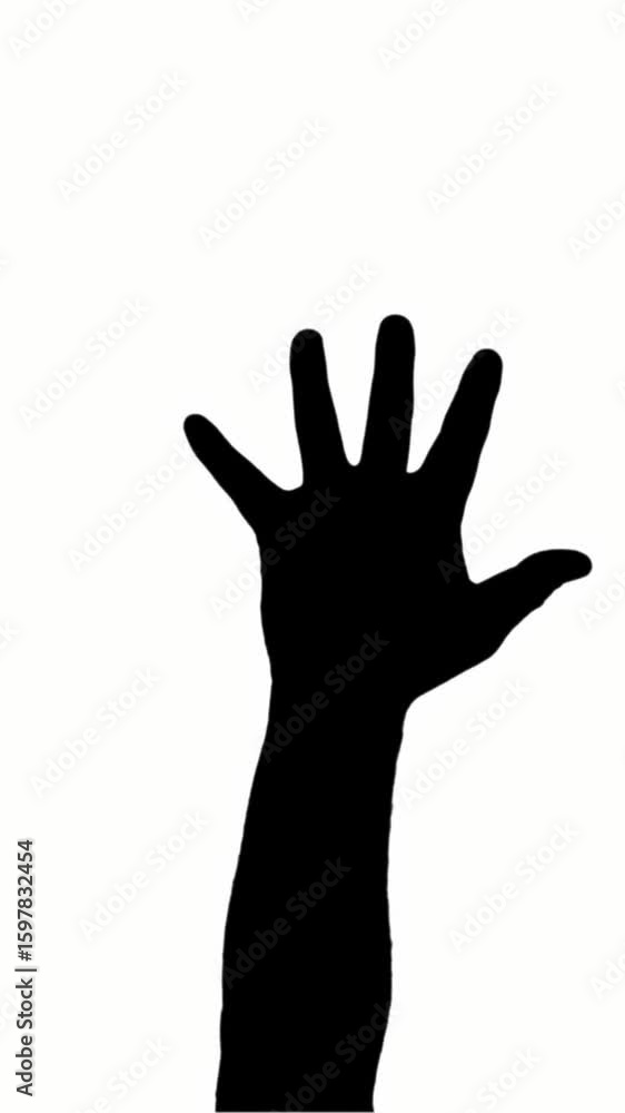 Close-up, man's spread fingers, palm, hand gesture, black silhouette on white background. Concept of protest art, struggle symbol, hope for help, fighting for rights Close-up, man's spread fingers, palm, hand gesture, black silhouette on white background. Concept of protest art, struggle symbol, hope for help, fighting for rights