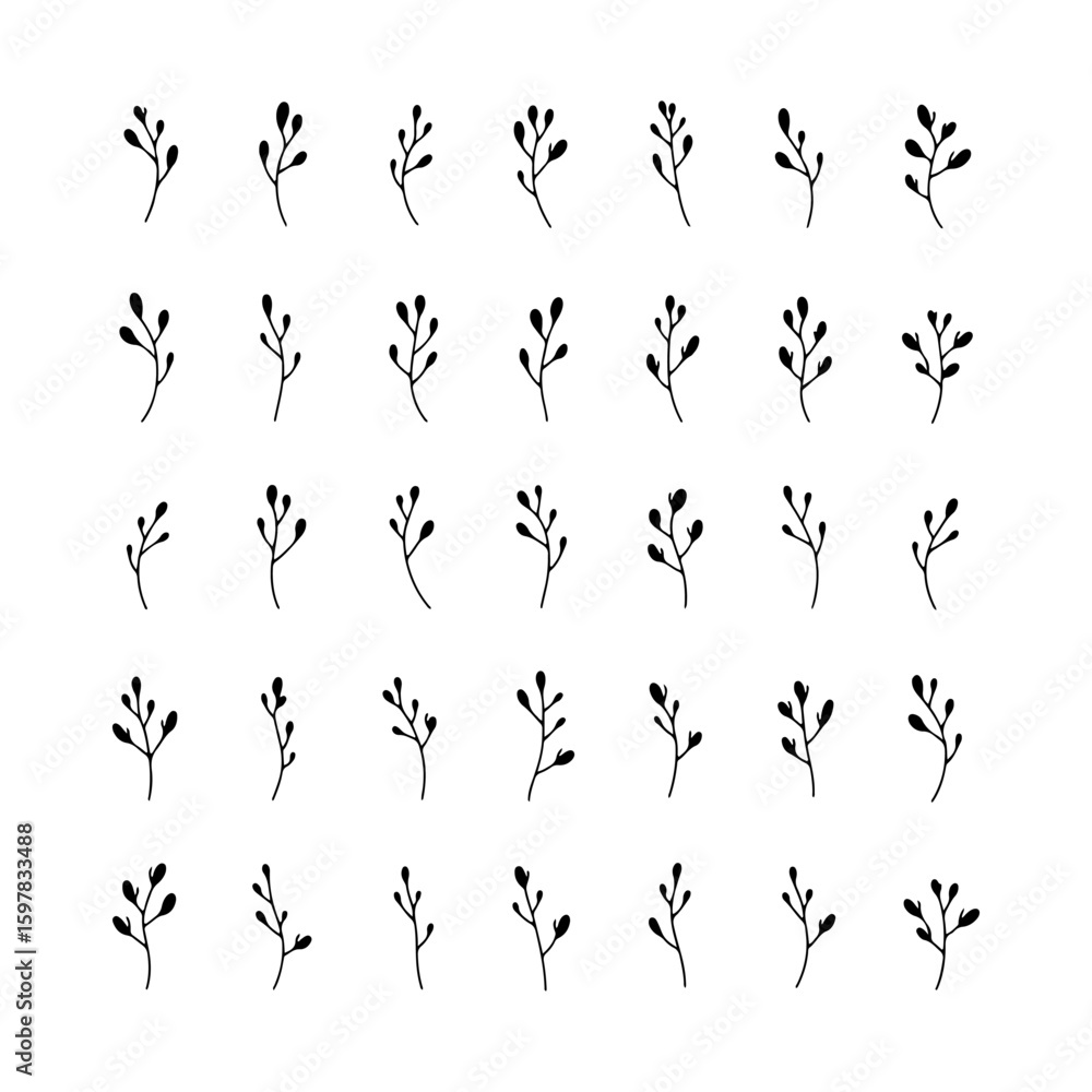custom made wallpaper toronto digitalBotanical Leaves Variety Set. A versatile collection of hand-drawn leaves in different shapes and sizes, ideal for decorative designs, eco-projects, and modern branding.