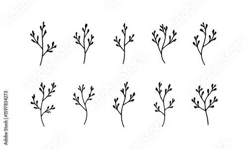 Dainty Line Floral Set. A collection of fine floral line drawings featuring soft petals and flowing stems in a light and elegant style.