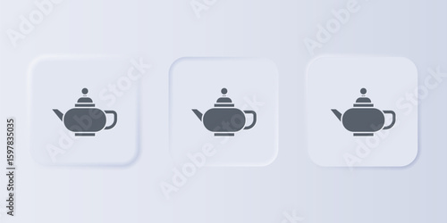 Grey Traditional Chinese tea ceremony icon isolated on grey background. Teapot with cup. Set icons in square buttons. Vector