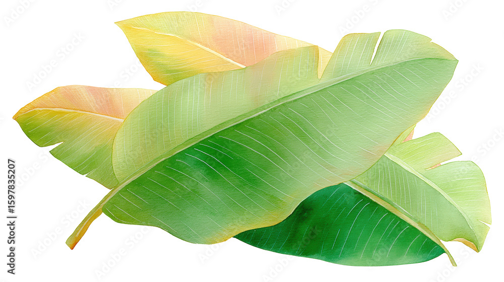 Obraz premium Banana Leaf Pack – Watercolor Flat-Lay Graphics, Transparent Background