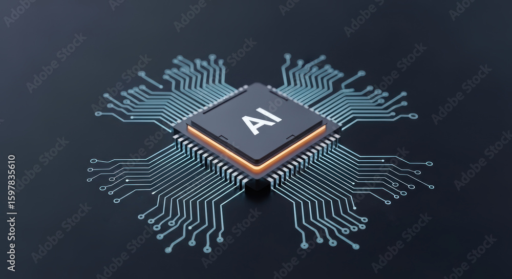 Obraz premium Exploded Diagram of AI Processing Node with Glowing Connectors and Dark Minimal Tech