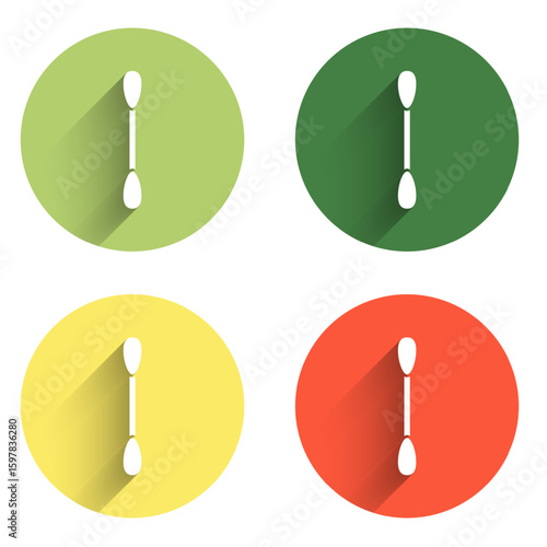 Set Cotton swab for ears icon isolated with long shadow background. Color circle button. Vector