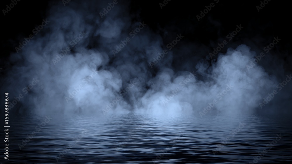 Mystery blue coastal fog . Smoke on the shore . Reflection in water. Texture overlays background. Stock illustration Mystery blue coastal fog . Smoke on the shore . Reflection in water. Texture overlays background. Stock illustration