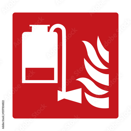 Portable foam fire extinguishing device sign. Red fire sign. Fire safety equipment sign. Foam extinguisher locations. Firefighting foam isolates the fire from oxygen and prevents re ignition.