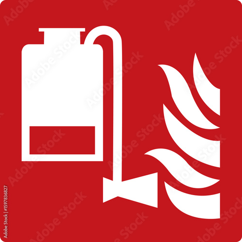 Portable foam fire extinguishing device sign. Red fire sign. Fire safety equipment sign. Foam extinguisher locations. Firefighting foam isolates the fire from oxygen and prevents re ignition.