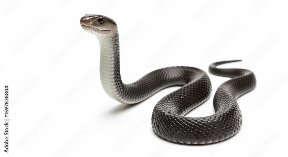 Fototapeta premium Elegant Black Mamba Snake Isolated on White Background, Studio Shot