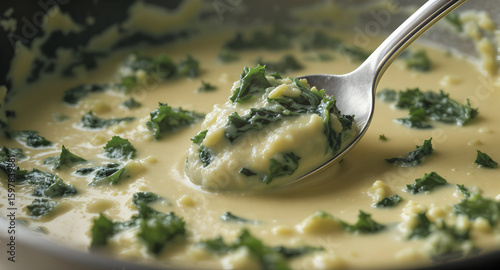 Creamy kale sauce in pan