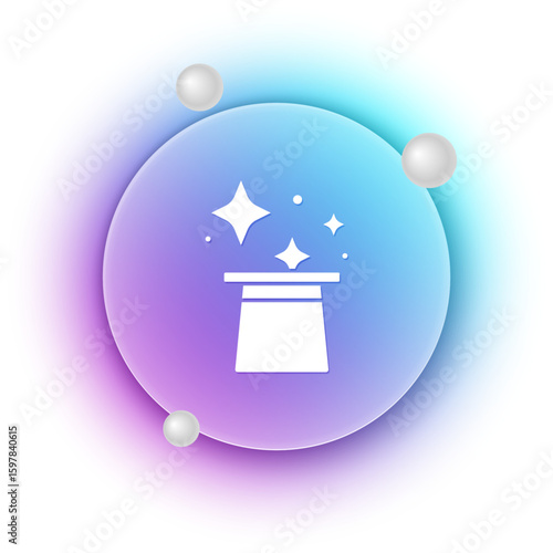 White Magic hat icon isolated on white background. Magic trick. Mystery entertainment concept. Blue and purple gradient circle background. Vector