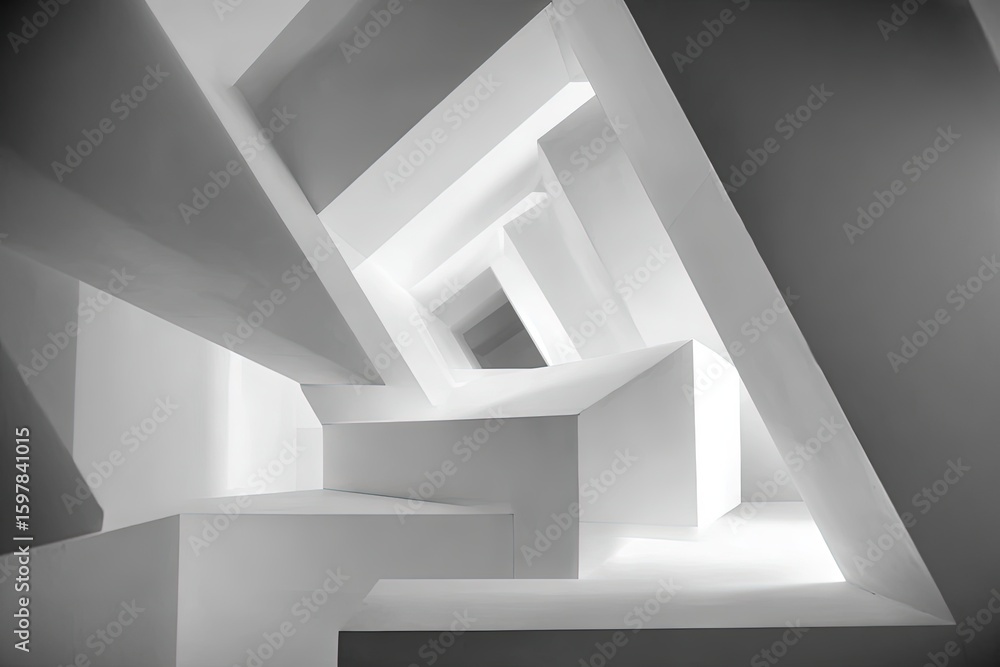 Fototapeta premium Abstract White Geometric Architecture Interior