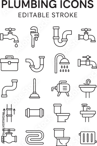 set of plumbing icons editable stroke