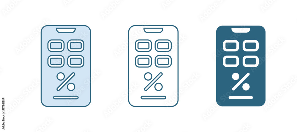 Blue Percent discount and mobile phone icon isolated on white background. Sale percentage - price label, tag. Vector Blue Percent discount and mobile phone icon isolated on white background. Sale percentage - price label, tag. Vector