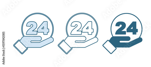 Blue Telephone 24 hours support icon isolated on white background. All-day customer support call-center. Full time call services. Vector