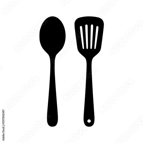 Silhouette of kitchen spatula and spoon