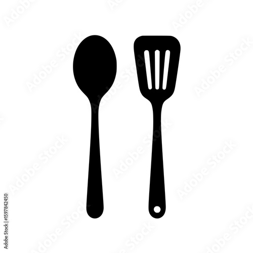 Silhouette of kitchen spatula and spoon