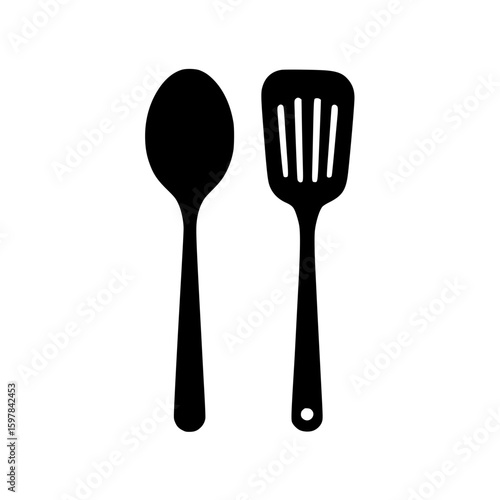 Silhouette of kitchen spatula and spoon