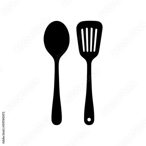 Silhouette vector illustration of spoon and spatula