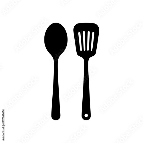 Silhouette vector illustration of spoon and spatula
