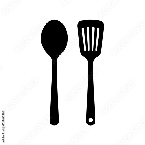 Silhouette vector illustration of spoon and spatula