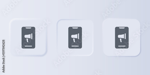 Grey Protest icon isolated on grey background. Meeting, protester, picket, speech, banner, protest placard, petition, leader, leaflet. Set icons in square buttons. Vector