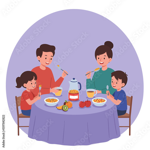 Happy family eating dinner and celebrating a birthday at home