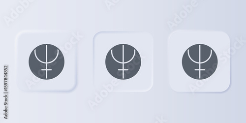 Grey Neptune planet symbol icon isolated on grey background. Astrology, numerology, horoscope, astronomy. Set icons in square buttons. Vector