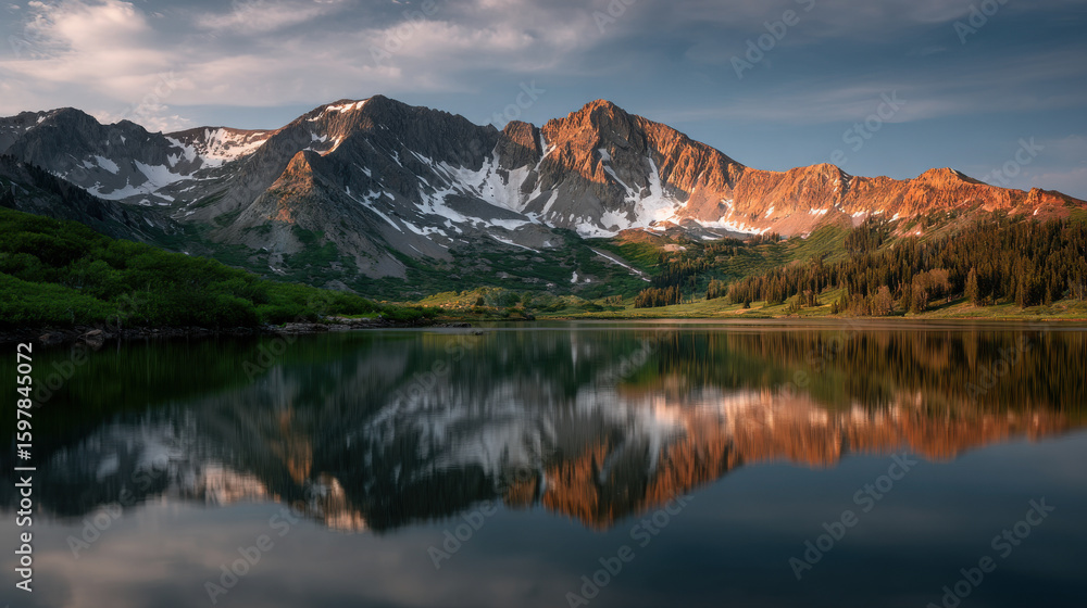 Fototapeta premium majestic mountains reflect in crystalclear waters of serene lakes creating breathtaking landscape