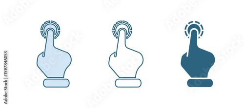 Blue Hand holding casino chips icon isolated on white background. Casino gambling. Vector