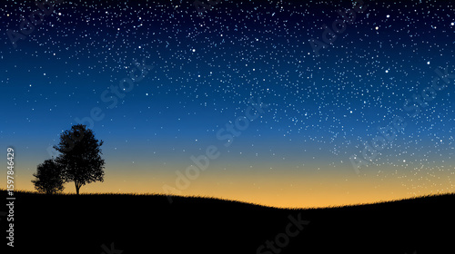 Wallpaper Mural A serene night sky filled with stars, silhouetted trees, and a colorful horizon that evokes a sense of calm and wonder. Torontodigital.ca